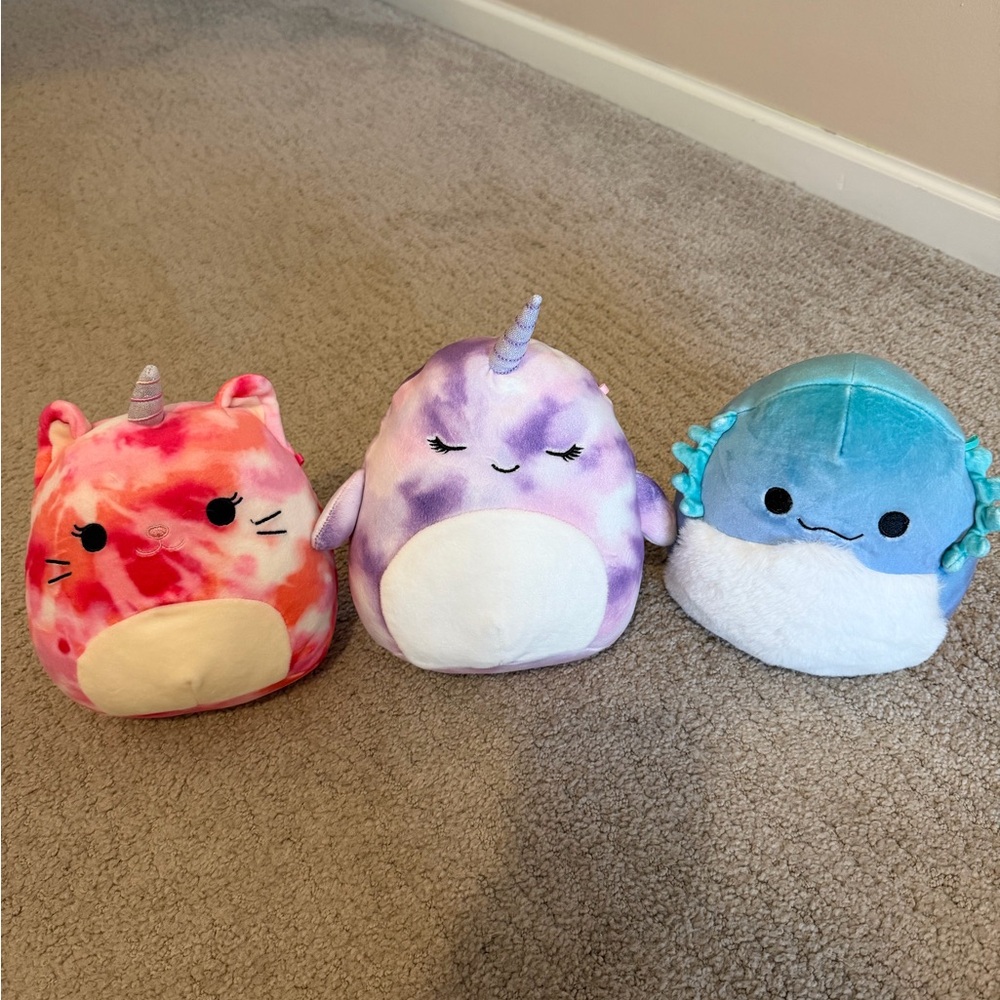 7.5 inch Squishmallows, cat, narwhal and dragon